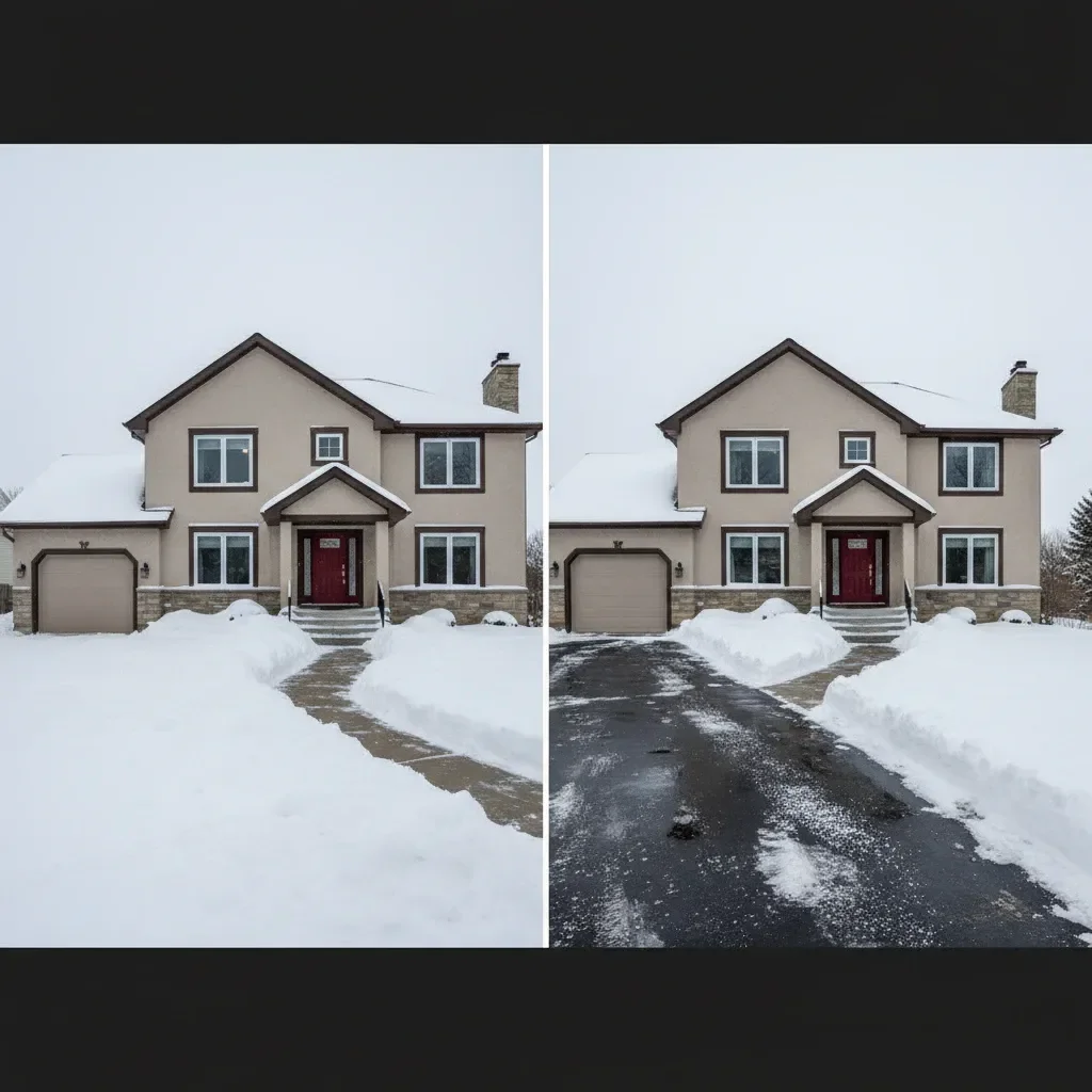 Snow removal service transformation - before and after by Elite Landscaping Fredericton in Fredericton